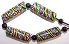 Antique Venetian Trade Beads - Green Fancy Cylinders Millefiori   Stripes