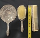 Vintage Silver Plated Ribbon Vanity Set Hand Mirror  Hair Brush And Comb