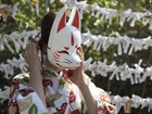 Japanese Kitsune Fox Mask White Hariko Paper Mache Sagara Sw006