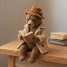 Needle Felted Reading Brown Bear Handmade Wool Animal Figurine Book Lover Gift