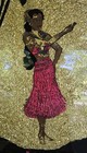 Vtg Hula Girl Hand-painted On Glass Hawaii Tiki Gold Foil Backing Circa 1960 s