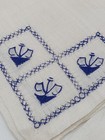3 Vtg Linen Napkins 8x8in Blue Pull Thread Asian Design Boat Edge