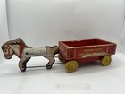 Fisher Price Wooden Pull Toy Vtg 1940s Horse Wagon General Hauling Wood No  733