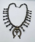Antique Navajo Sterling Silver Hand Made Squash Blossom Fluted Beaded Necklace