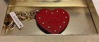 Coach Leather Studded Heart Red Gold Brass Key Fob Chain Nib