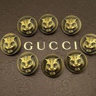 Set Of 8 Gucci Tiger Buttons Bronze Metal Round 20mm