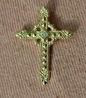Beautiful Gold Tone Cross With Rhinestone Center Religious Jacket Lapel Pin