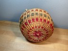 African Ghana Bolga Hand Woven Market Basket Leather Handle 8 5    X 7 5    Signed