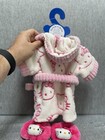 Hello Kitty Build A Bear Bathrobe  Gown Pink  White Sanrio   Matching Slippers