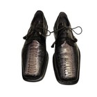 Vintage David Eden Men Handmade Ostrich Dress Shoes Square Toe Black Size 8 5