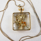 Vintage Gold Plated Miniature Glass Perfume Bottle Pendant Encased Floral
