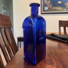 Owl Drug Co  7 7 8    Triangular Poison Bottle Cobalt Blue  Nm mint  one Bubble 