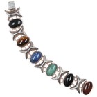 7  Large Vintage Mexican Sterling Multi-stone Bracelet
