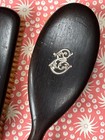 Antique Edwardian 4 Piece Ebony Hand Mirror   Brush Set With Silver E Monogramme