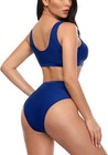 Shekini Women Sport Crop Bathing Suit Scoop Neck Bikini Set High Waisted Bottom