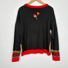 Holiday Time Women Feliz Navidad Santa Reindeer Ugly Christmas Sweater L Black