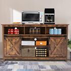 57   Led Farmhouse Coffee Bar Cabinet Sliding Barn Door Tv Stand W  Power Outlet