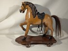 Antique Primitive Folk Art Carved Wooden Horse Pull Toy Horse On Wheels