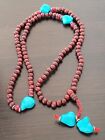 Rosewood 108 Beads Buddhist Prayer Wood Mala Necklace With Turquoise Stone