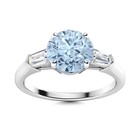 7mm Round Aquamarine Ring 925 Sterling Silver Three Stone Women Wedding Ring