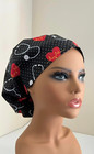 New Black Surgical Scrub Hat Bouffant Euro Adjustable Nurse Love Medical Vet