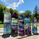 Natural Rainbow Fluorite Crystal Tower Obelisk Reiki Healing Meditation Decor
