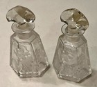 Antique Czechoslovakia Crystal Floral Etched Scent Perfume Cologne Bottle - Pair