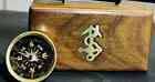 Box Wooden Brass Compass Telescope Antique Nautical Gift Marine Vintage Gift