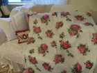 Gorgeous Vintage Never Used 1950 s Cotton Barkcloth Pattern Fabric Pink Roses