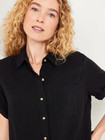 Old Navy Womens Crinkle Gauze Button Down Top Size M- Black- Nwt