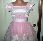 Vintage 60 s Pink Chiffon Party prom Dress W full Skirt netting  size X Small
