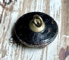Small Antique Black Glass Button With A Buckle  Gold Luster And Red Wash Df