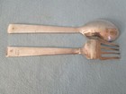 Salad Server Spoon   Fork  silverplate W  Gold Trim  Mexico 4d85 Modern Utensil 