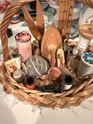 Wicker Sewing Basket Brown white Lace Trim W  Assorted Notions