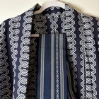 Japanese Vintage Kimono Yukata Cotton Navy No Lining Trad 58 In Long W  Obi Sash