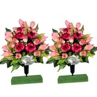 Beauty Memorial Headstone Saddle   2 Side Arrangements With Roses And Calla Lily