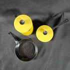 Vtg Yellow Aluminum Miniature Kitchen Play Set Pot Pan Tea Pot Retro Mushroom