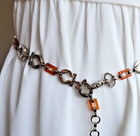 Vintage Ritz Made In Italy Chain Link Belt With Tiger Lucite Adjustable
