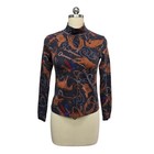 Anthropologie Equestrian Print Turtleneck Long Sleeve Top Women Xs Western