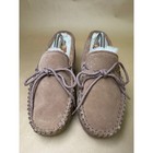 Lamo Mens Suede Moccasin Slippers Tan Sheepskin Faux Fur Lined Shoes Size 9