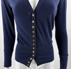 Color Story Cardigan Sweater Size Medium Navy Blue Snap Up V Neck Womens