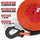 X-bull 3 8 x100ft Synthetic Winch Recovery Rope Heavy Duty With Hook 4wd