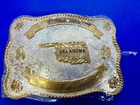 Oklahoma State Map Silver Plated Blank Ribbon Trophy Western Vtg Adm Belt Buckle