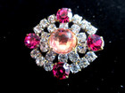 Beautiful Czech Vintage Style Glass Rhinestone Button      Pink  W c Peach