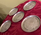 Set Of Five Vintage Forged Aluminum Coasters With Fruit Design