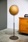 Antique World Globe Cast Iron Floor Stand Base Vintage School House Library