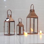 Set Of 3 Rose Gold Candle Stand Holders Glass Candle Lantern Tea Light Holder