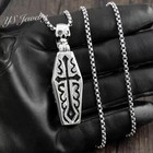 Mens Gothic Retro Skull Skeleton Coffin Pendant Necklace Punk Jewelry Chain 24 