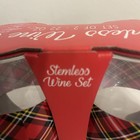 Wine Glass 2 Piece 20 Oz Red Plaid Design  Stemless Wine Glass Set