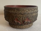 Finely Carved Antique Gilt And Lacquer Burmese Offering Bowl Old Vessel